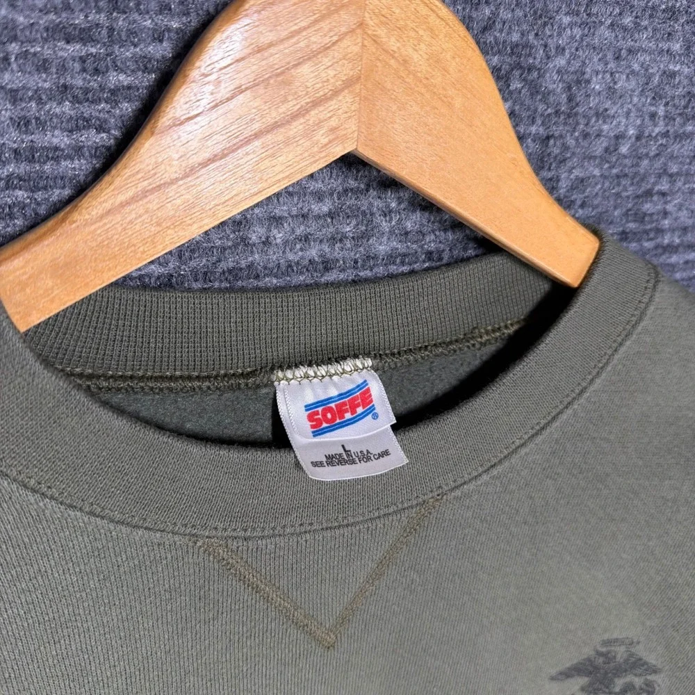 USMC Sweatshirt Mens Large Olive Green Marine Corps Made in USA Vintage Style